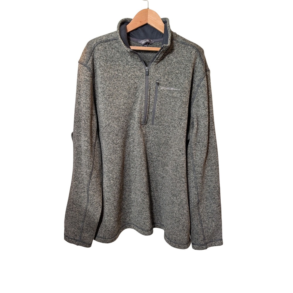 Eddie Bauer Mens 2XL Gray Marl Quarter Zip Fleece Pullover Sweater